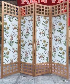 bình phong vải khung gỗ hoa lá cành